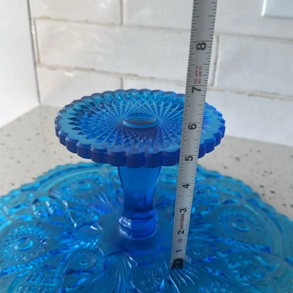 VINTAGE Imperial Glass Ohio Blue Bellaire Collectors Crystal Glass Cake Stand